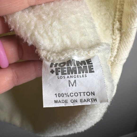 Homme + Femme Short Sleeve Hooded Sweatshirt Size Medium Cream Quarter Zip - Picture 7 of 9